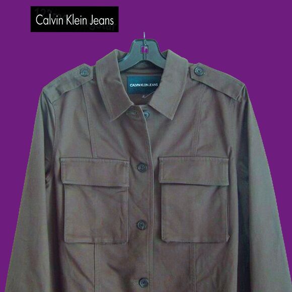 CALVIN KLEIN JEANS NEW Dark Academia VERTIGO Khaki Green Cargo Jacket M - Picture 2 of 12